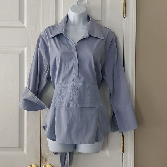 Caren Sport  periwinkle  cuffed sleeve blouse  Sz 2X - Picture 9 of 10